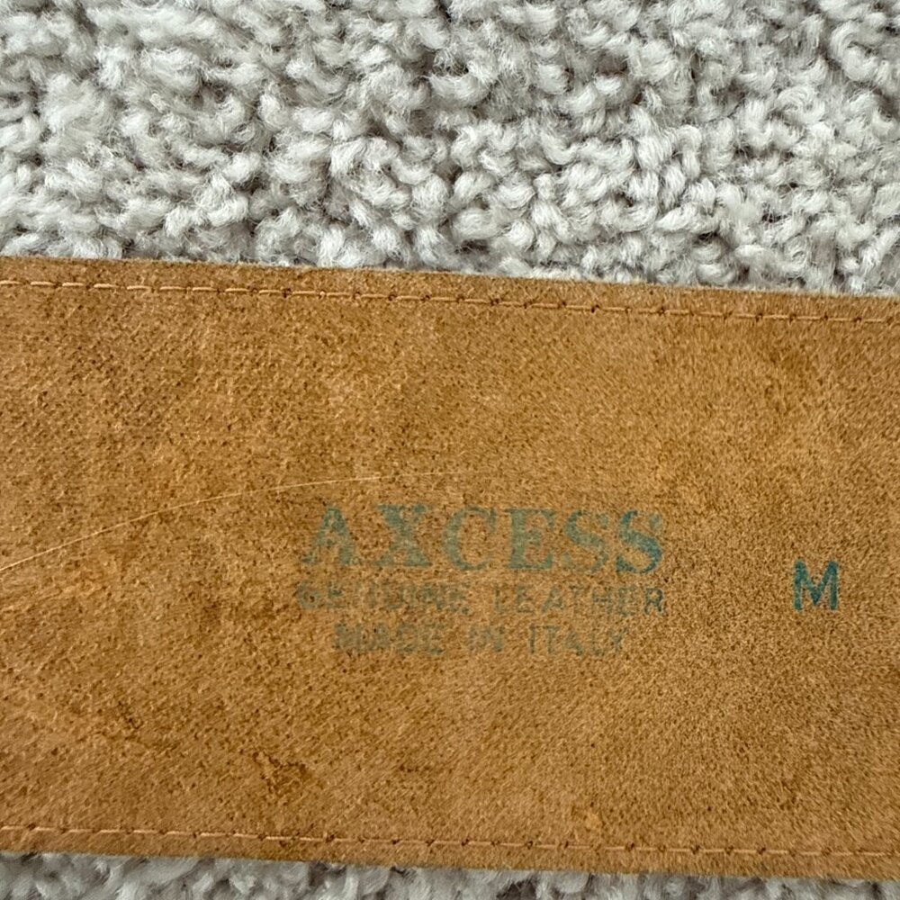 Axcess Genuine Leather Belt Camel Gold/Brass Buckle Pattern Size M Made in Italy - Picture 4 of 4